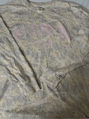 PINK Victoria's Secret Beige & Gray Tie-Dye Long Sleeve Tee with Faded Pink Logo